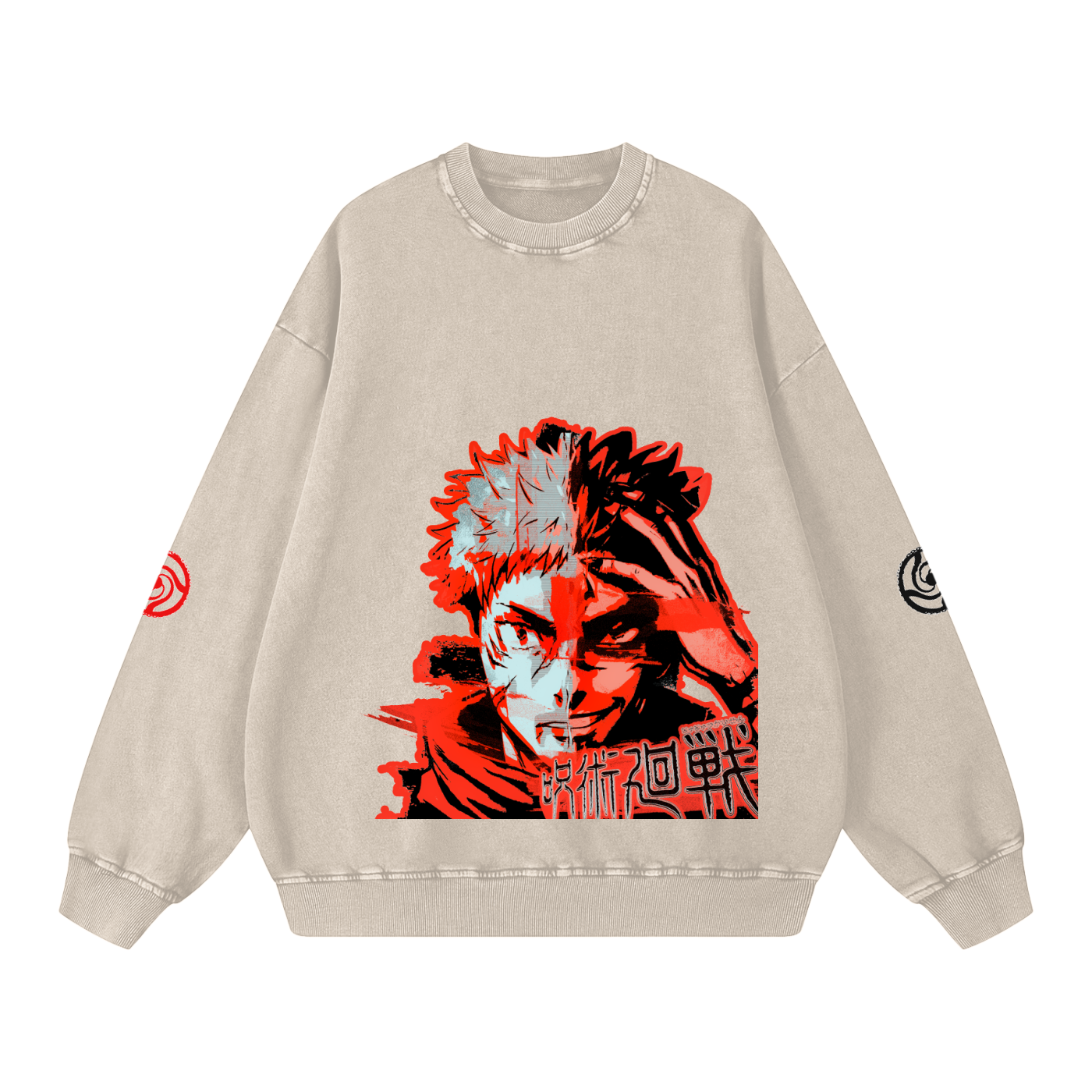 Jujutsu Kaisen Red "Yuji X Sukuna" Snow Washed Sweatshirt